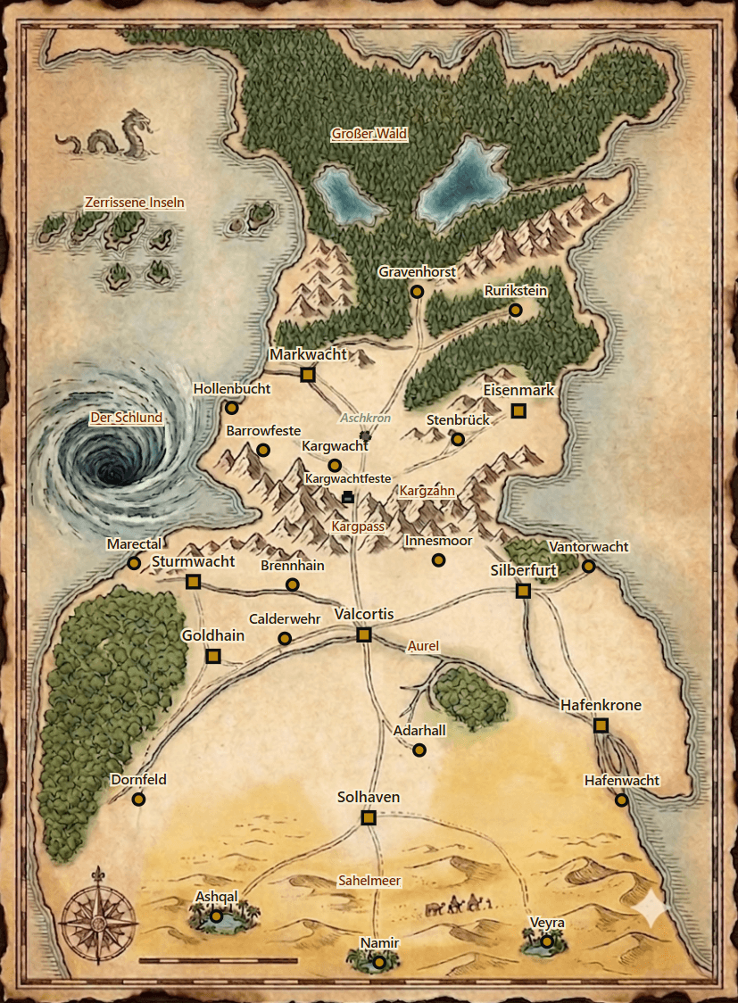 Ausschnitt der Weltkarte von Valmora